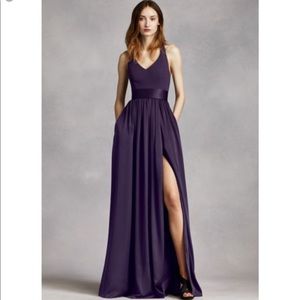Vera Wang V Neck Halter Gown with Sash, Amethyst